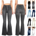 thumbnail image 1 of QATAINLAV Jeans with Pockets for Womens Summer Mid Rise Wide Leg Jean Pants Solid Vintage Denim Trousers Y2k Clothes Blue XXL, 1 of 10