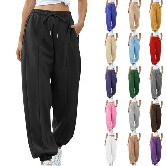 QATAINLAV Joggers for Women Baggy Cinch Bottom Workout Sweatpants Drawstring High Waist Lounge Trousers with Pockets, Dark Gray, L