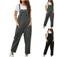 thumbnail image 1 of QATAINLAV Jumpers for Women, 2025 Summer Summer Linen Bib Overalls Casual Loose Wide Leg One Piece Pants Basic Solid Sleeveless Rompers with Pockets Prime Sales Black S, 1 of 8