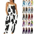 thumbnail image 1 of QATAINLAV Jumpsuits for Women, Cow Print Sleeveless Spaghetti Strap Rompers Summer Casual Wide Leg Jumper Pants 2025 Loose V Neck Overalls with Pockets Sales under 5 Dark Gray 3XL, 1 of 6