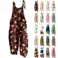 thumbnail image 1 of QATAINLAV Jumpsuits for Women Linen Sleeveless Wide Leg Rompers Summer Adjustable Strap Overalls Cute Mushroom Print Playsuits with Pockets Beach Outfits Dollar Sales Green XXL, 1 of 6
