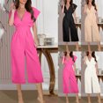 thumbnail image 1 of QATAINLAV Jumpsuits for Women Elegant Cap Sleeve Party Rompers Casual Dressy Wrap V Neck Wide Leg Capri Pants Summer Vacation Clothes, White, XL, 1 of 7