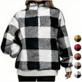 thumbnail image 1 of QATAINLAV KhakiWomen's Sherpa Fleece Pullover Tops Fashion Plaid Long Sleeve Zipper Stand Neck Sweatshirt Winter Clothes L, 1 of 6
