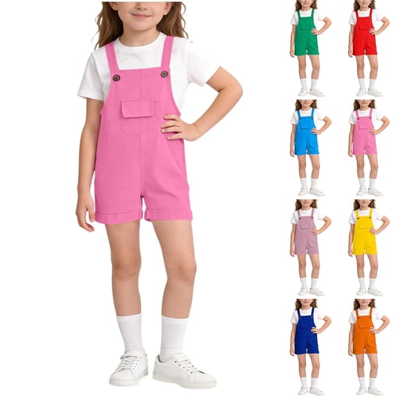 QATAINLAV Kids Bib jumpsuits Summer Casual Loose Fit Spaghetti Strap Shorts Overall Rompers Solid Color Shortalls with Pockets, Yellow, 2-3 Years
