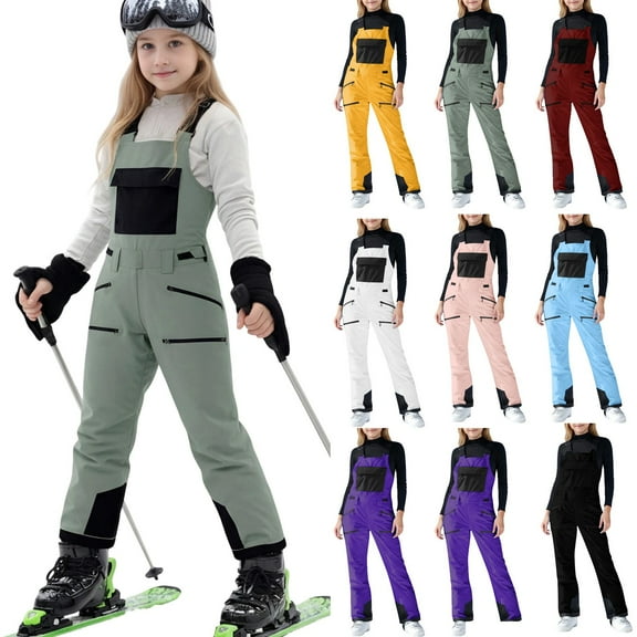 QATAINLAV Kids Snow Bibs Winter Outdoor Waterproof Windproof Warm Snowpants Insulated Ski Overall with Pockets Purple