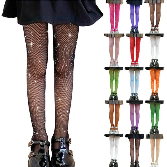 QATAINLAV Kids Sparkle Tights Glitter Shimmer Mesh Pantyhose High Waist Party Fishnet Stockings Blue