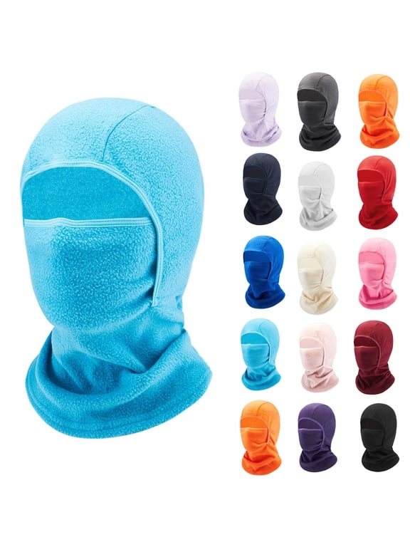 Kids Winter Warm Ski Mask Boys Girls Fleece Face Cover Mask for Skiing Cycling Scarf Hood, Black, 5-12Years