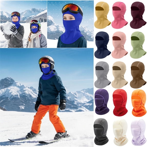 QATAINLAV Kids Winter Warm Ski Mask Boys Girls Fleece Face Cover Mask for Skiing Cycling Scarf Hood, Red, 5-12Years