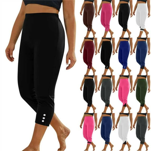QATAINLAV Knee Length Leggings for Women 2025 Dressy Casual Summer Cropped Pants Trendy Lightweight Stretchy Tight Capris Ladies Clothing Army Green S Lightning Sales Today
