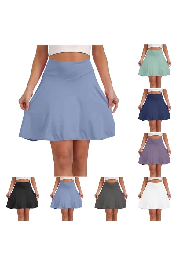 Knee Length Skorts for Women Summer High Waisted Tennis Golf Skirts Solid Casual Long Athletic Skirt White M