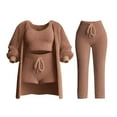 thumbnail image 1 of QATAINLAV Knit Set for Women Casual Long Sleeve Open Front Cardigan Sweaters Sleeveless Tank Tops Drawstring Shorts and Pants 4 Piece Sets Fall Outfits Daily Sales Brown 3XL, 1 of 2