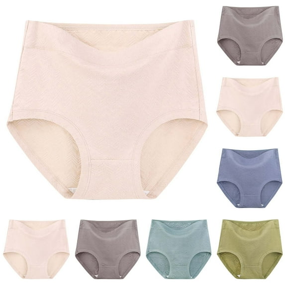QATAINLAV Ladies Cotton Plus Size Underwear Oversized High Waisted Briefs Solid Color Full Coverage Seamless Panties Khaki XXXXXXL Summer Savings