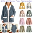 thumbnail image 1 of QATAINLAV Ladies Fleece Pajamas Tops Cozy Warm Bed Jackets Button Up Long Sleeve Sleepwear Winter Coat Pink XL, 1 of 10
