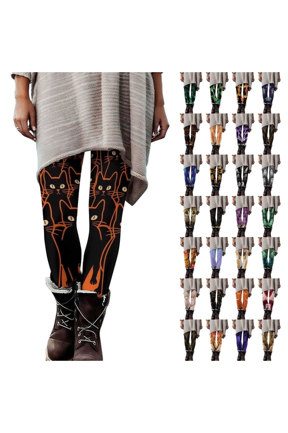 Ladies Halloween Cosplay Costumes Funny Printed Yoga Leggings High Waisted Workout Tight Pants, Orange, S, Gifts for Girls