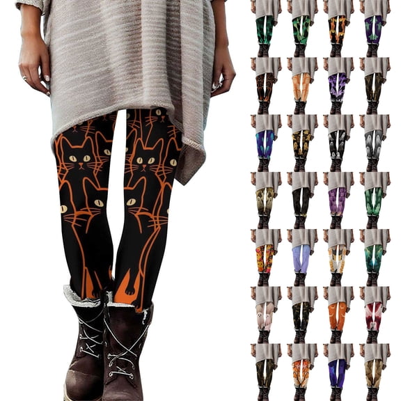 QATAINLAV Ladies Halloween Ghost Print Leggings Funny Graphic Full Length Tights Soft Workout Yoga Pants
