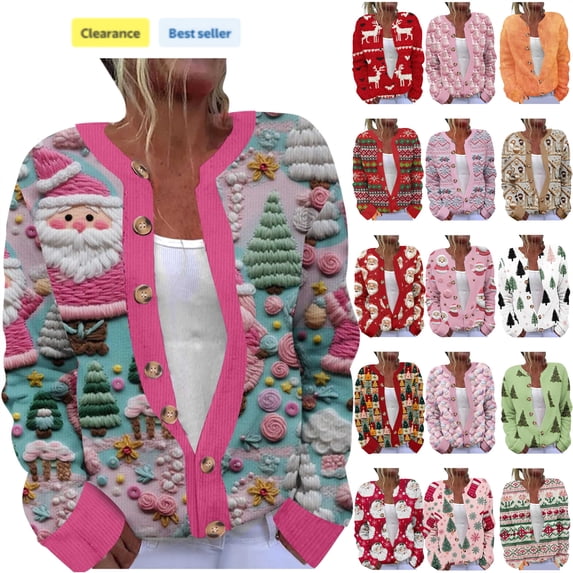 QATAINLAV Ladies Open Front Knitted Sweaters Loose Plus Size Button Up Cardigan Jackets Christmas Gifts, Red, XXXXL