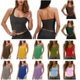 thumbnail image 1 of QATAINLAV Ladies Sleevelsee V Neck Crop Tank Top Summer Double Layer Going Out Workout Casual Basic Tops Brown M, 1 of 7