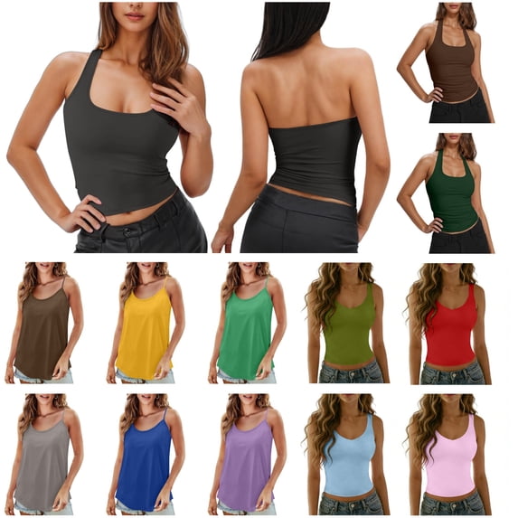 QATAINLAV Laides Camisole Tops Solid Sleeveless Tank Top Spaghetti Strap Summer Shirts V Neck Work Business Tanks Dark Gray XL