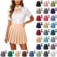 thumbnail image 1 of QATAINLAV Laides High Waisted Pleated Mini Skirt A-Line School Uniform Skirts with Bowknot 2 Piece Sets Purple M, 1 of 10