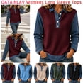 thumbnail image 1 of QATAINLAV Lapel Collar Long Sleeve Henley Shirt for Woman Turn Up Cuffs Waffle Knit Sweatshirt Going Out Tops, 1 of 10