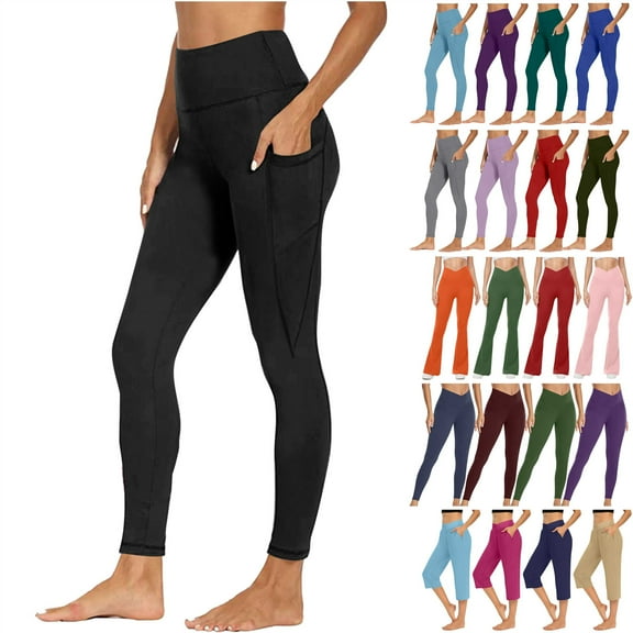 QATAINLAV Womens Yoga Leggings Tummy Control Gym Crossover High Wasited Workout Pants Solid Slim Fit Stretch Athletic Legging Pants Beige L Today Prime Sales