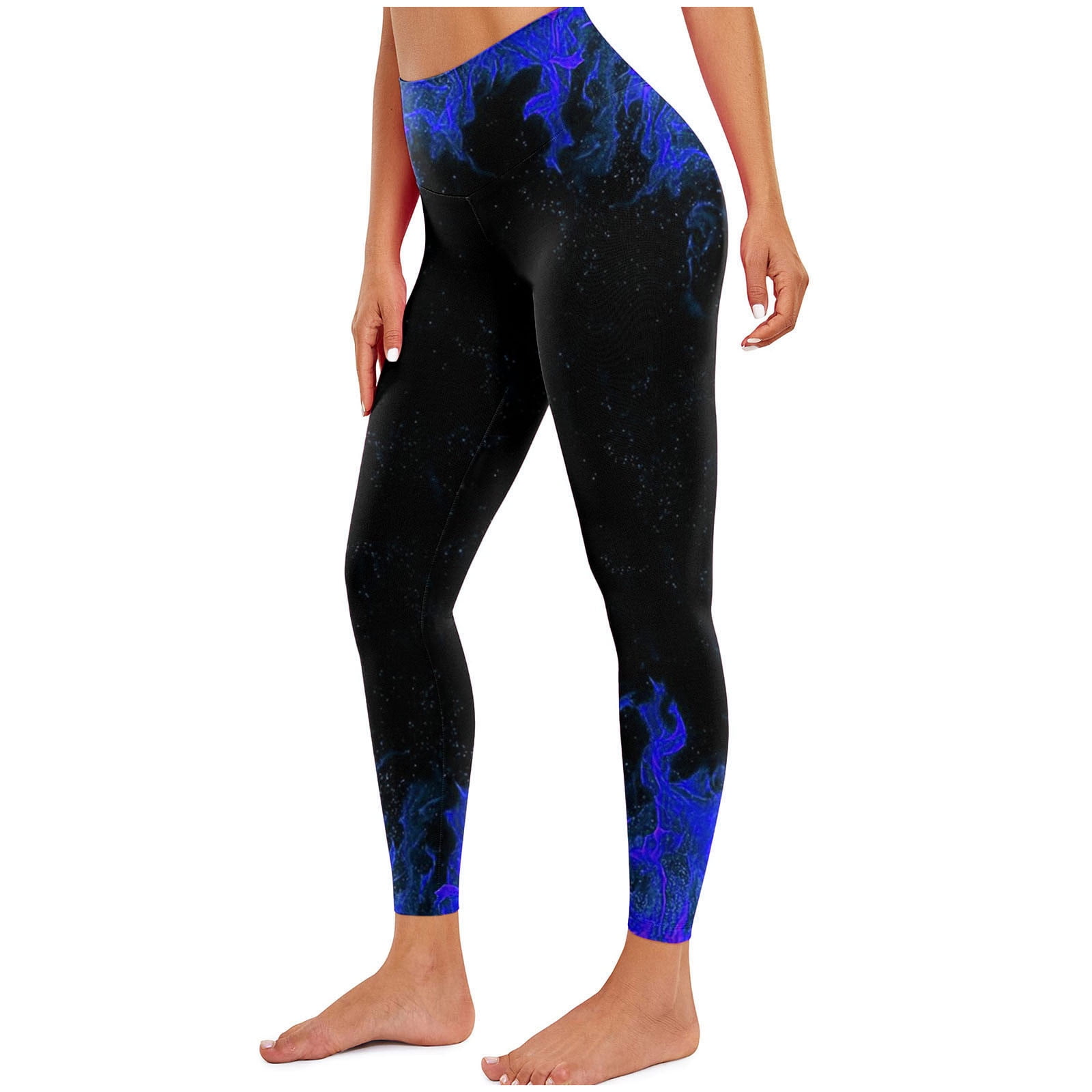 QATAINLAV Leggings for Women, Flame Print High Waisted Workout Leggings for Women Seamless Butt Lifting Legging 2024 Tummy Control Soft Yoga Pants Licras Deportivas de Mujer Blue XL
