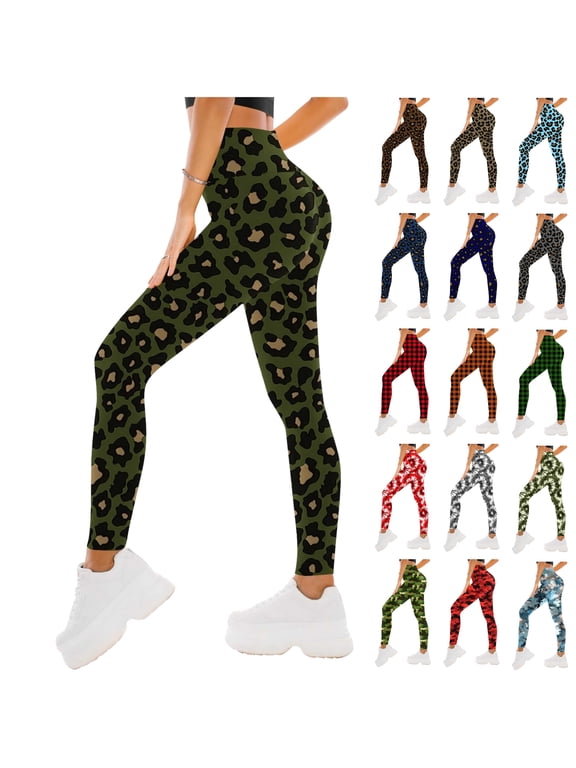 Leggings for Women High Waisted Butt Lifting Yoga Pants Fashion Leopard Print Tights Casual Tummy Control Workout Legging Pants Red M Vacation Sale