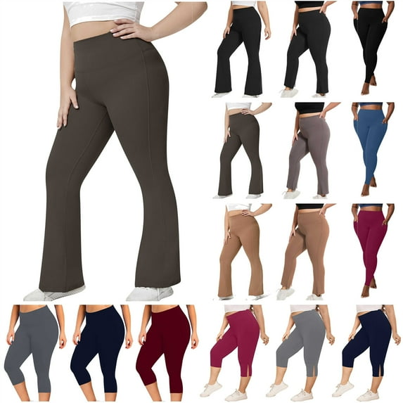 QATAINLAV Leggings for Women Oversized Maternity Clothes Casual High Waisted Workout Flared Yoga Pants Solid Color Bell Bottom Trouser, Brown, XL, Birthday Gifts