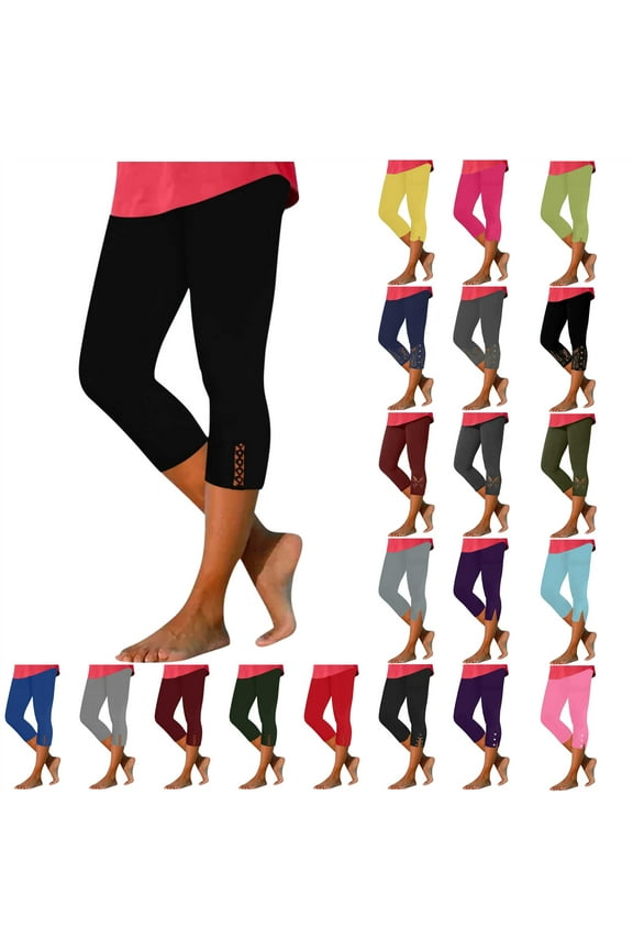 Leggings for Women Tummy Control Knee Length Cutout Capri Leggings Solid Casual Comfy Tight Cropped Yoga Pants Army Green M