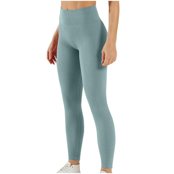 QATAINLAV Leggings for Women, Womens High Waist Leggings Workout Casual Solid Color Tummy Control Yoga Pants Elastic Seamless Sport Tights Lightning Sales Light Blue L