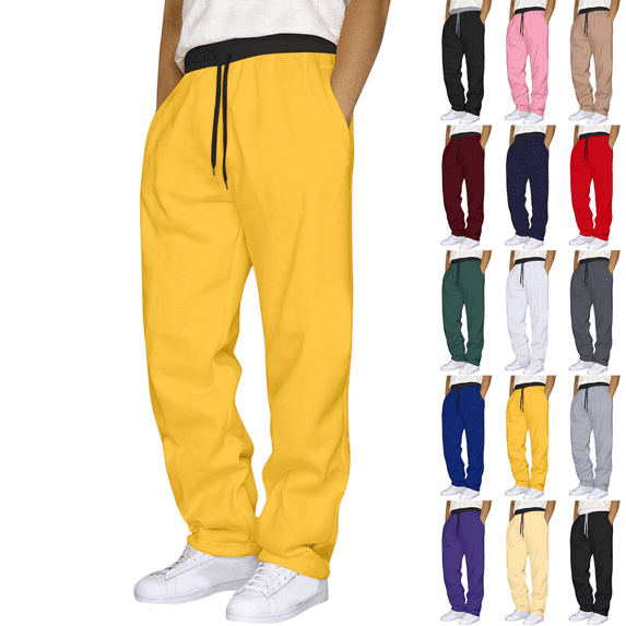 QATAINLAV My Orders Placed By Me Sweatpants for Men Casual Open Bottom Lounge Pants Drawstring Waist Joggers Sweat Pants Fashion Color Block Trousers with Pockets Navy XL