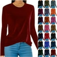 thumbnail image 1 of QATAINLAV Lightening Sale Women's Vintage Velvet Long Sleeve T-Shirts Casual Elegant Loose Pullover Tops Classic Round Neck Blouse Wine XXL, 1 of 7