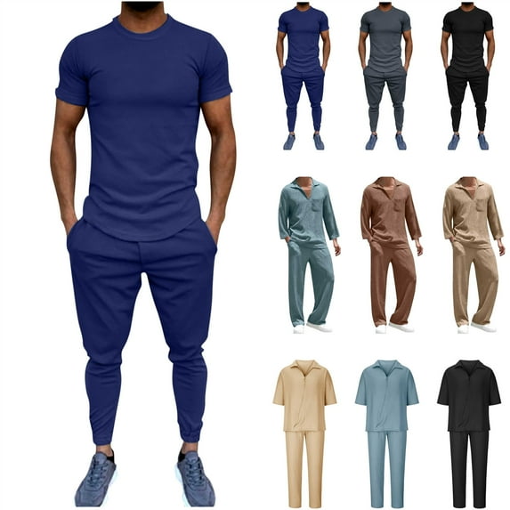 QATAINLAV Fashion Men's Tracksuits 2 Piece Casual Athletic Jogging Outfits Muscle Short Sleeve Tees Shirts and Bound Ankle Pants Sweat Suits, Black, L