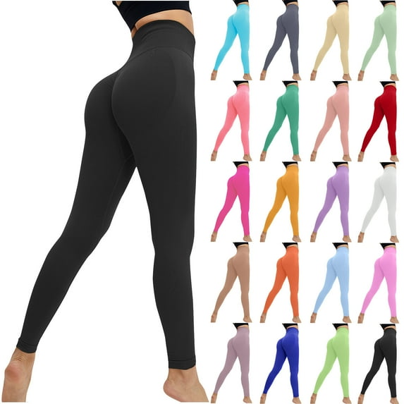 QATAINLAV Lightning Sales Womens High Waisted Butt Lifting Leggings Gym Tummy Control Seamless Yoga Pants Solid Casual Workout Running Tight Leggings Green M