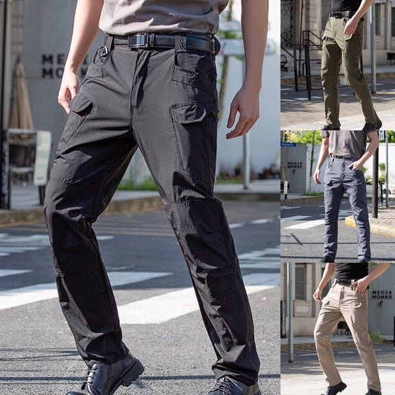 QATAINLAV Men's Cargo Pants Outdoor Casual Stretch Ripstop Tactical Pants Solid Color Straight Leg Work Trousers Multi Pocket for Hiking Green M