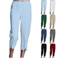 thumbnail image 1 of QATAINLAV Lightning Sales! Linen Pants Women Lightweight Summer Casual Straight Capri Pants Elastic High Waisted Legs Split Cropped Trousers with Pockets Wine XL, 1 of 8