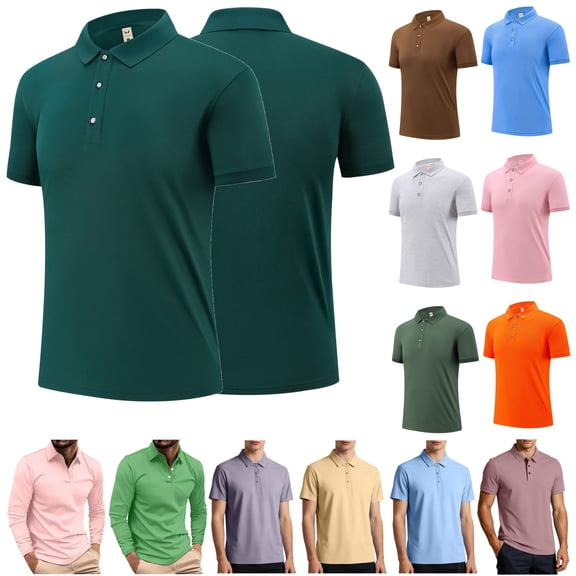 QATAINLAV Golf Shirts for Men Fashion Button Up Collared Polos Shirts Classic Long Sleeve Shirts 2026 Fall Winter Work Tops with Pocket Green XL