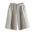 thumbnail image 1 of QATAINLAV Linen Bermuda Shorts for Women, Women Bermuda Shorts Cotton Linen Knee Length Wide Leg Short 2024 Beach Solid Color Shorts with Pockets, Bermudas Para Mujer, Beige, XXL, 1 of 7