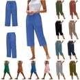 thumbnail image 1 of QATAINLAV Linen Capri Pant for Women Casual Summer Drawstring Elastic Waist Capris Solid Color Lounge Cropped Trousers with Pockets Green L, 1 of 7