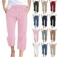 thumbnail image 1 of QATAINLAV Linen Capri Pants for Women Summer Casual Lightweight Cropped Trousers Drawstring Straight Capris with Pockets Beach Outfits Army Green XXL Mother's Day Gifts, 1 of 7