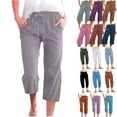 thumbnail image 1 of QATAINLAV Linen Capris Pants for Women Wide Leg Loose Cropped Trousers Drawstring Waisted Solid Color Straight Pants with Pockets 2024 Blusas de Mujer, Wine, L, 1 of 6