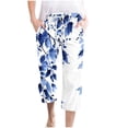 thumbnail image 1 of QATAINLAV Linen Capris for Women, Summer Casual Drawstring Capri Pants 2024 Trendy Leaf Print Straight Cropped Trouser with Pockets Sales Today Prime Blue XXL, 1 of 3