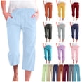 thumbnail image 1 of QATAINLAV Linen Casual Pants for Women Summer Wide Leg Cropped Pants Loose Drawstring Straight Capris Beach Pants 2026 Solid Color Capri Trousers with Pockets Green M, 1 of 6