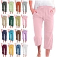 thumbnail image 1 of QATAINLAV Linen Casual Pants for Women Summer Wide Leg Cropped Pants Loose Drawstring Straight Capris Beach Pants 2026 Solid Color Capri Trousers with Pockets Army Green XXXXXL, 1 of 6