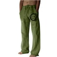 thumbnail image 1 of QATAINLAV Linen Drawstring Beach Pants for Men Personalized Face Printed Wide Leg Pants Summer Loose Fit Elastic Waist Straight Trousers with Pockets Today's Deals Green XXL, 1 of 8