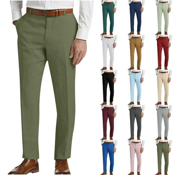 QATAINLAV Linen Pants for Men Summer Lightweight Business Casual Dress Pants Wedding Party Slim Fit Straight Leg Suit Pants with Pockets Bronze S