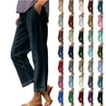 thumbnail image 1 of QATAINLAV Linen Pants for Women Casual High Waisted Straight Leg Cropped Trousers Solid Color Comfy Soft Lounge Capri Pants with Pockets Beach Vacation Clothes Dark Gray XL Today Sales, 1 of 8
