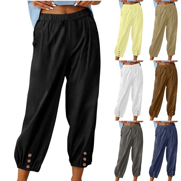 QATAINLAV Linen Pants for Women Loose Fit Cinch Bottom Harem Pants Summer Casual 2025 High Waisted Trendy Beach Pants with Pockets Brown XXL Summer Savings