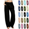 thumbnail image 1 of QATAINLAV Linen Pants Women Summer Elastic High Waisted Wide Leg Pants Casual Palazzo Long Lounge Pant Basic Solid Going Out Trousers with Pocket Sales Today Beige S, 1 of 9