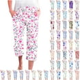 thumbnail image 1 of QATAINLAV Linen Pants for Women Trendy Floral Print Capri Pants Casual Elastic Waist Drawstring Sweatpants Summer Loose Straight Cropped Trousers with Pockets Multicolor XL, 1 of 6